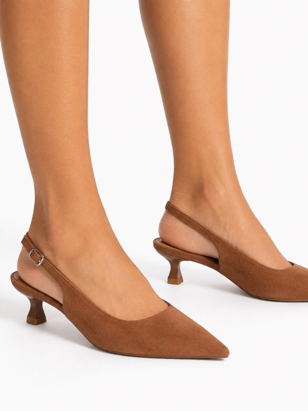 Mostrin Pointed-Toe Slingback Kitten Heels in Tan Suede Size 39 or 8.5